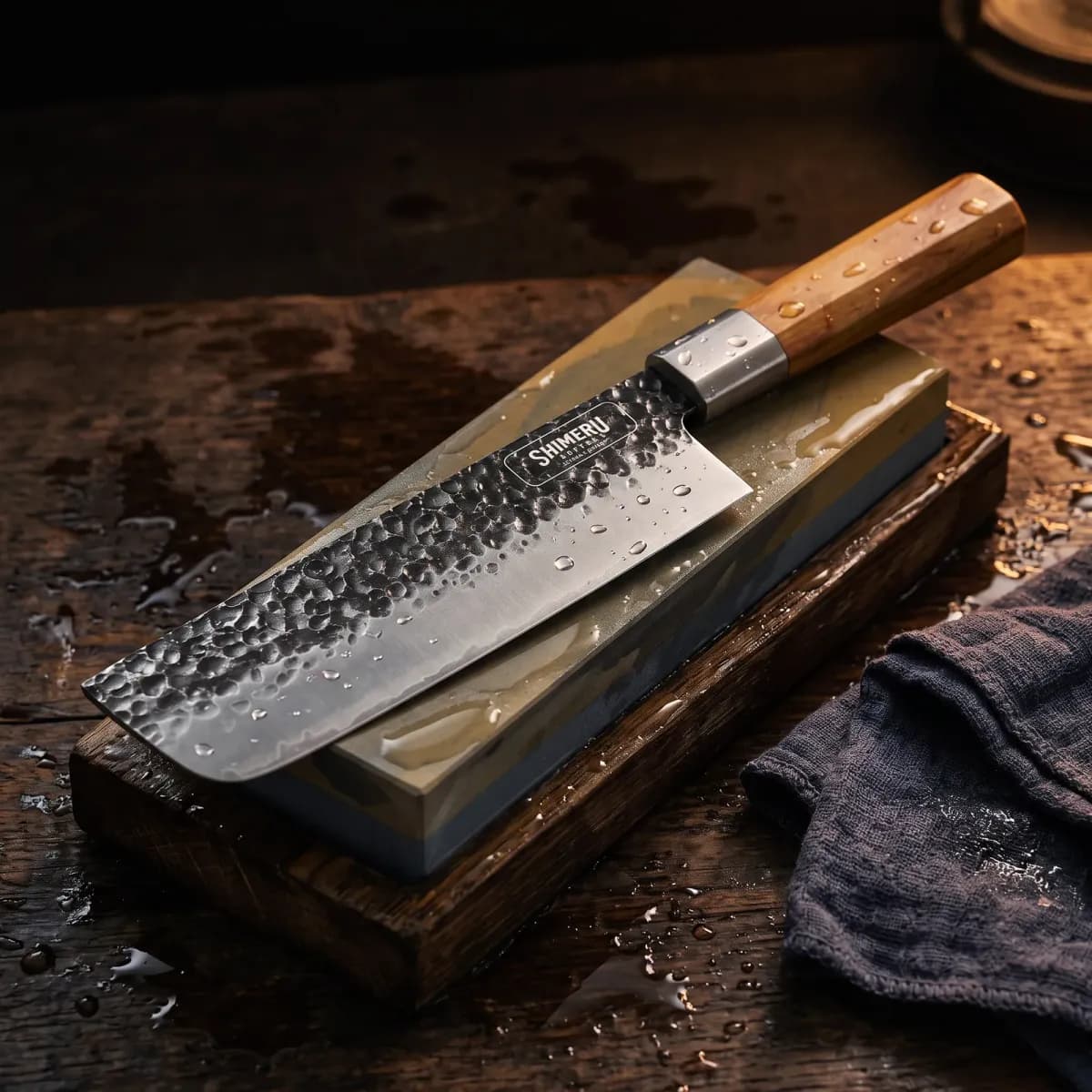 Chitose 7" Nakiri Knife being sharpened on a wet whetstone